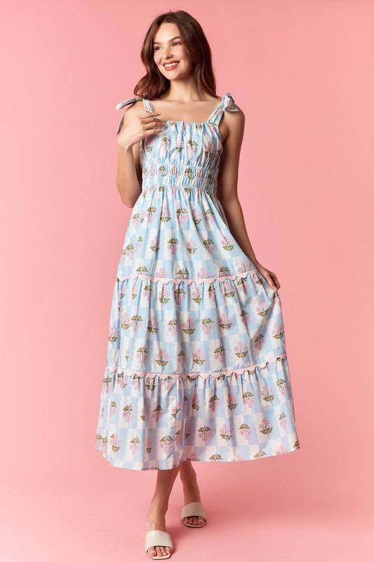 Bow Tie Band Ric Rack Checker Floral Tiered Midi