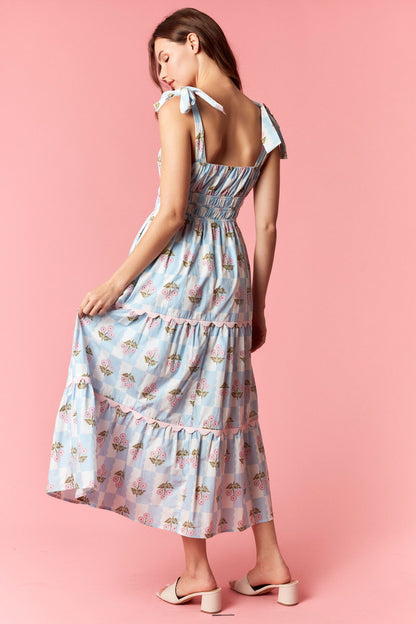 Bow Tie Band Ric Rack Checker Floral Tiered Midi