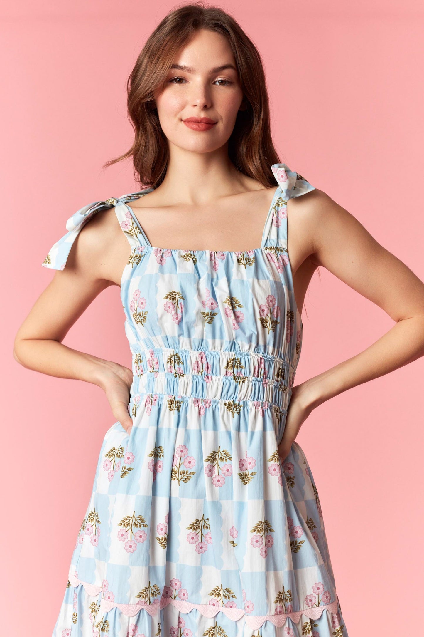 Bow Tie Band Ric Rack Checker Floral Tiered Midi