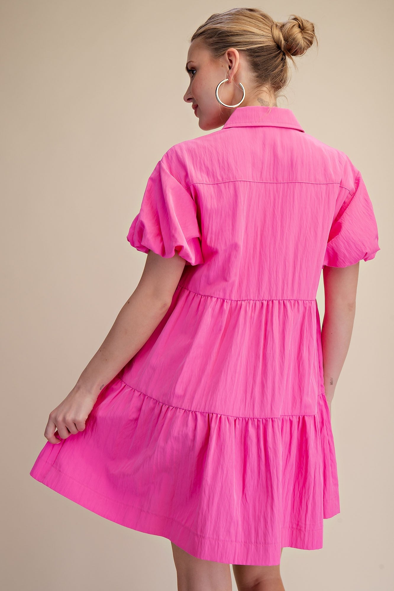 Collared Button Down Tiered Skirt Mini Dress