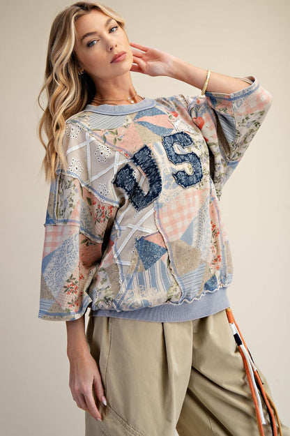 USA Patch Front Printed Washed Terry Pullover