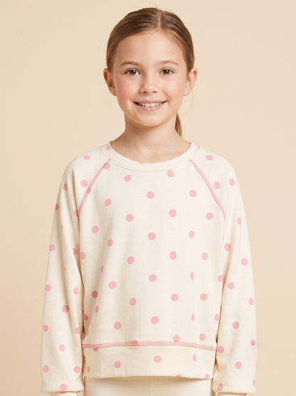 Girls Contrast Stitch Detail Polka Dot Long Sleeve Top