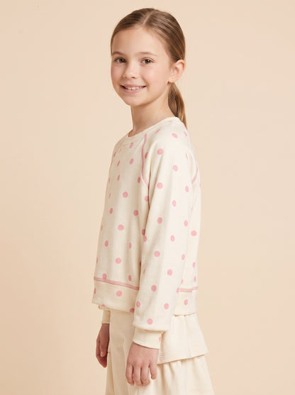 Girls Contrast Stitch Detail Polka Dot Long Sleeve Top