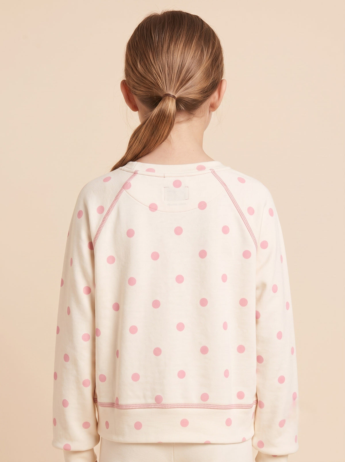 Girls Contrast Stitch Detail Polka Dot Long Sleeve Top