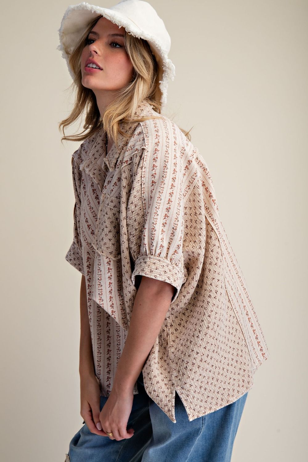 Printed Button Down Washed Shirt