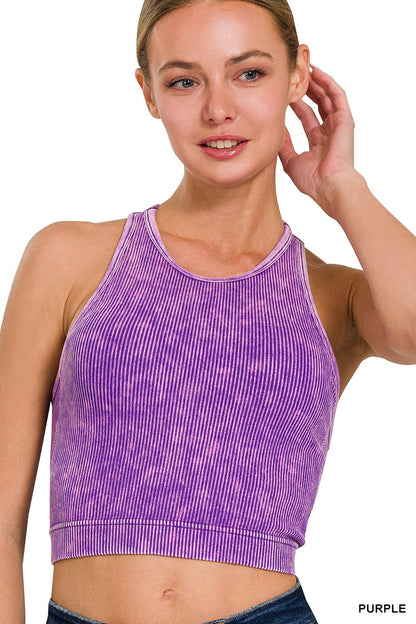 Stone Washed Ribbed Seamless Bra Padded Top