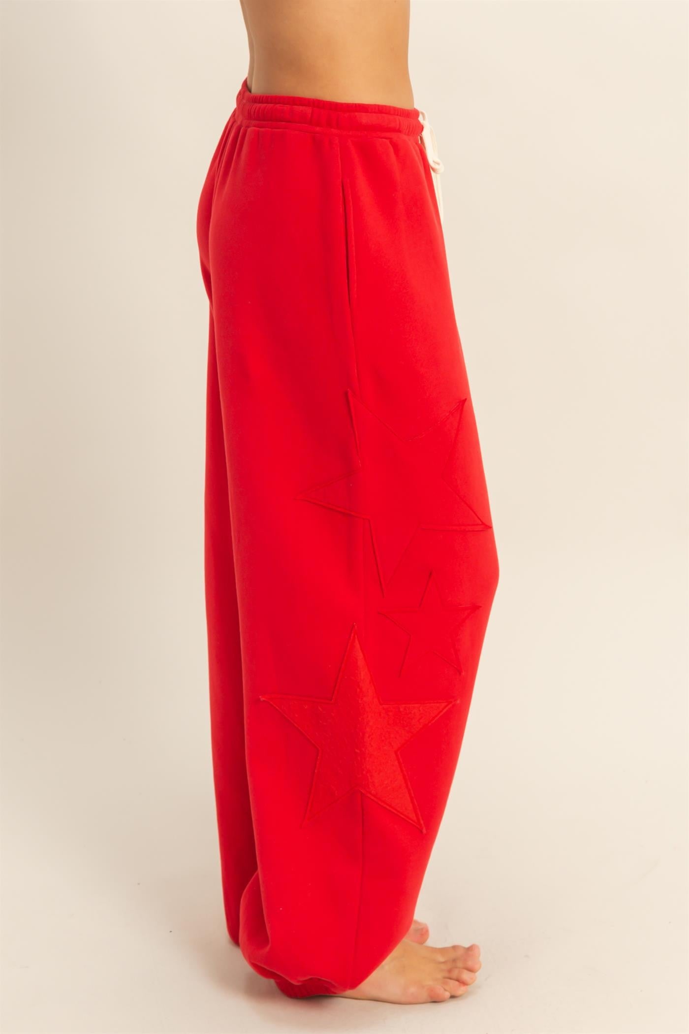 Star Patch Casual Drawstring Jogger Pants