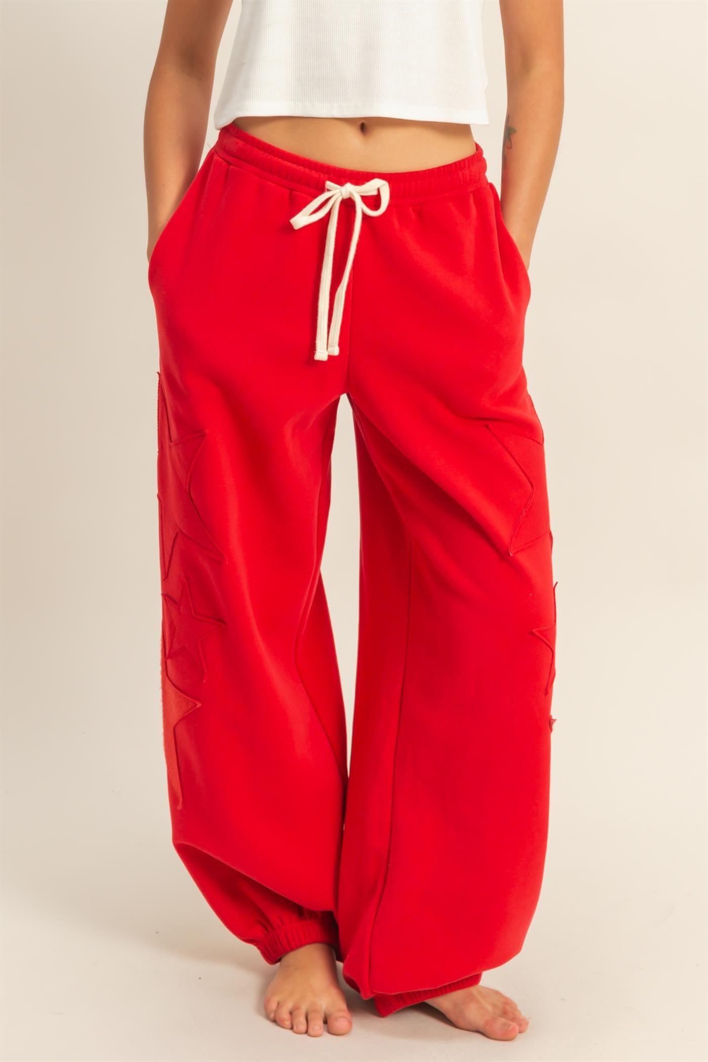 Star Patch Casual Drawstring Jogger Pants