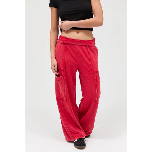 Mineral Wash Wide Leg Cargo Pants