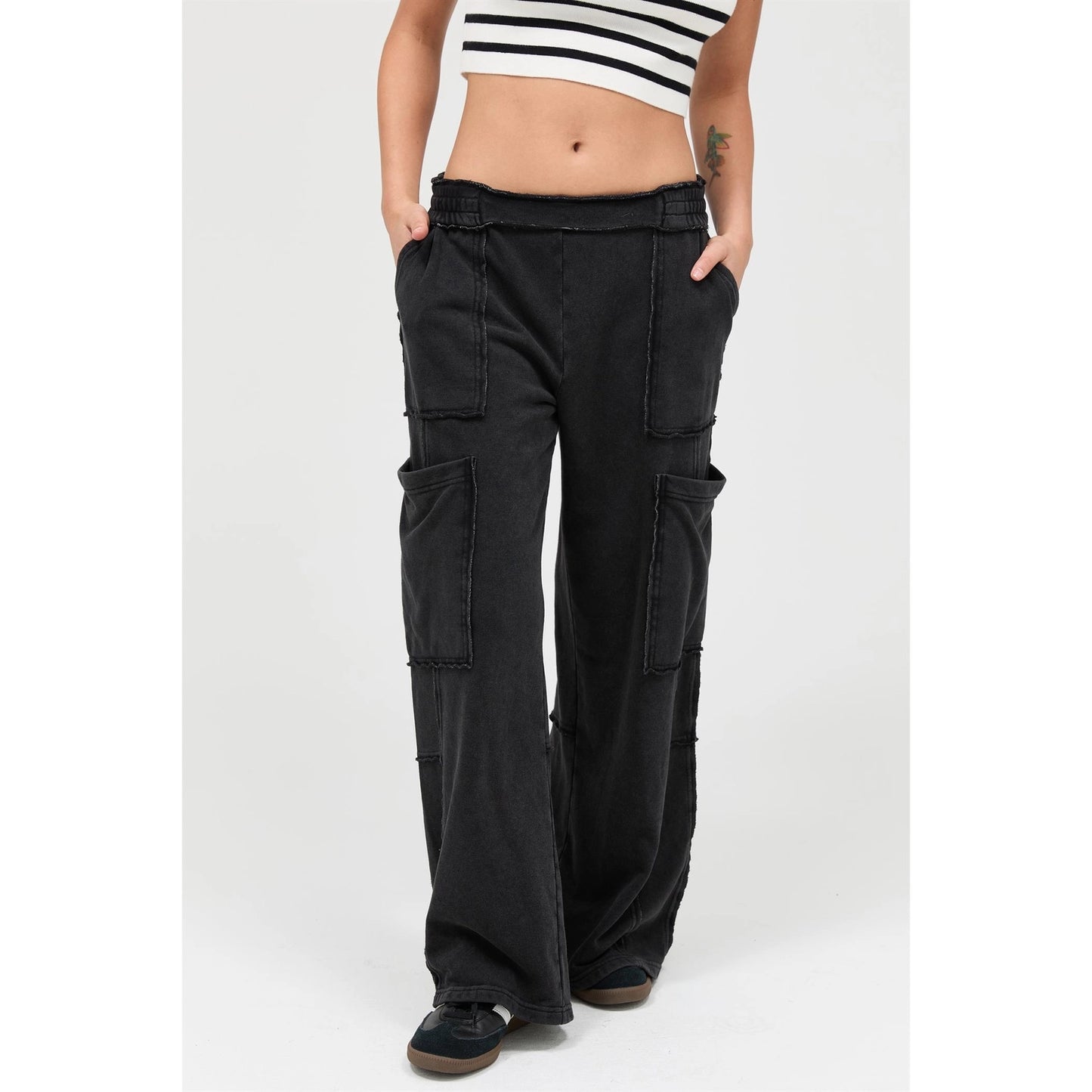 Mineral Wash Wide Leg Cargo Pants