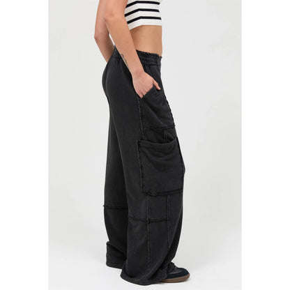 Mineral Wash Wide Leg Cargo Pants