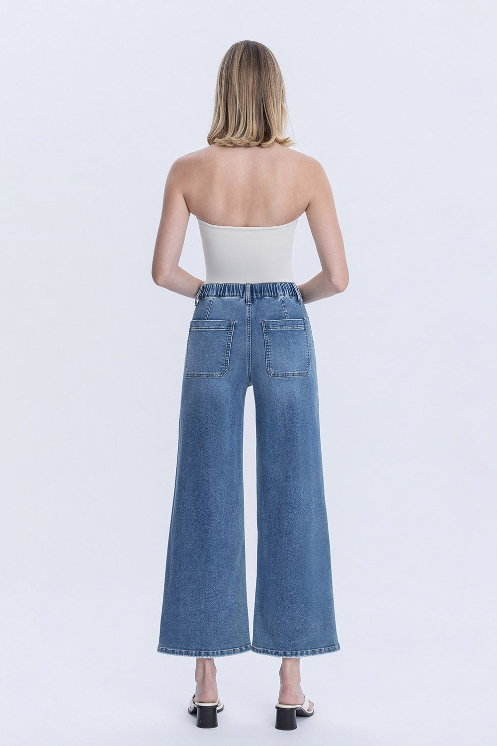 Serendipity High Rise Elastic Waistband Ankle Baggy Wide Jeans by Vervet