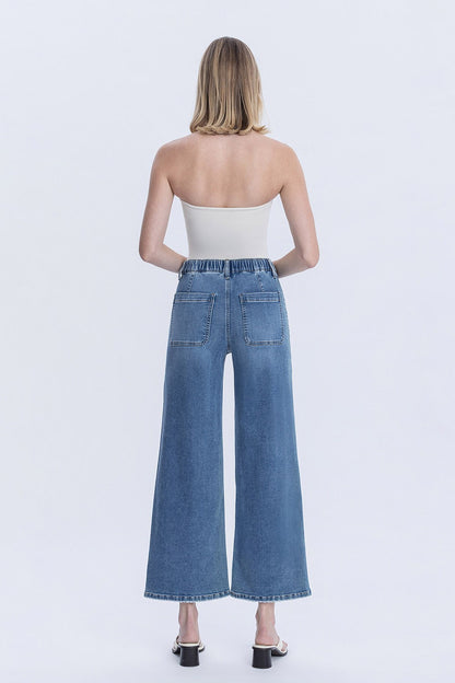Serendipity High Rise Elastic Waistband Ankle Baggy Wide Jeans by Vervet