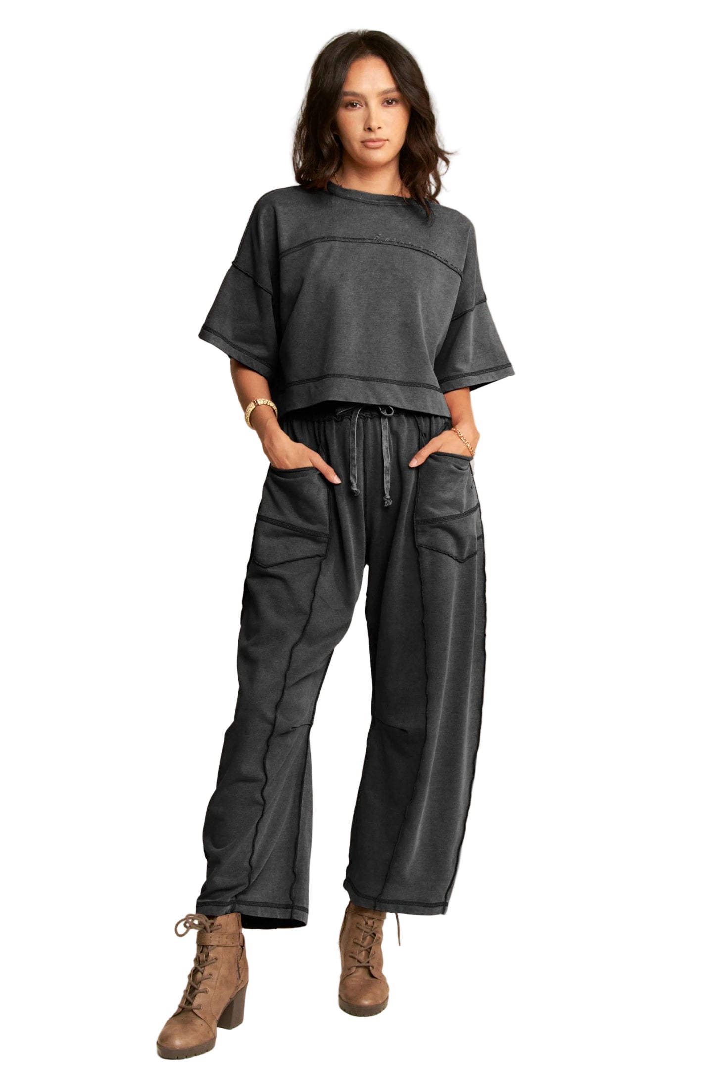 Mineral Washed Exposed Barrel Pants Set