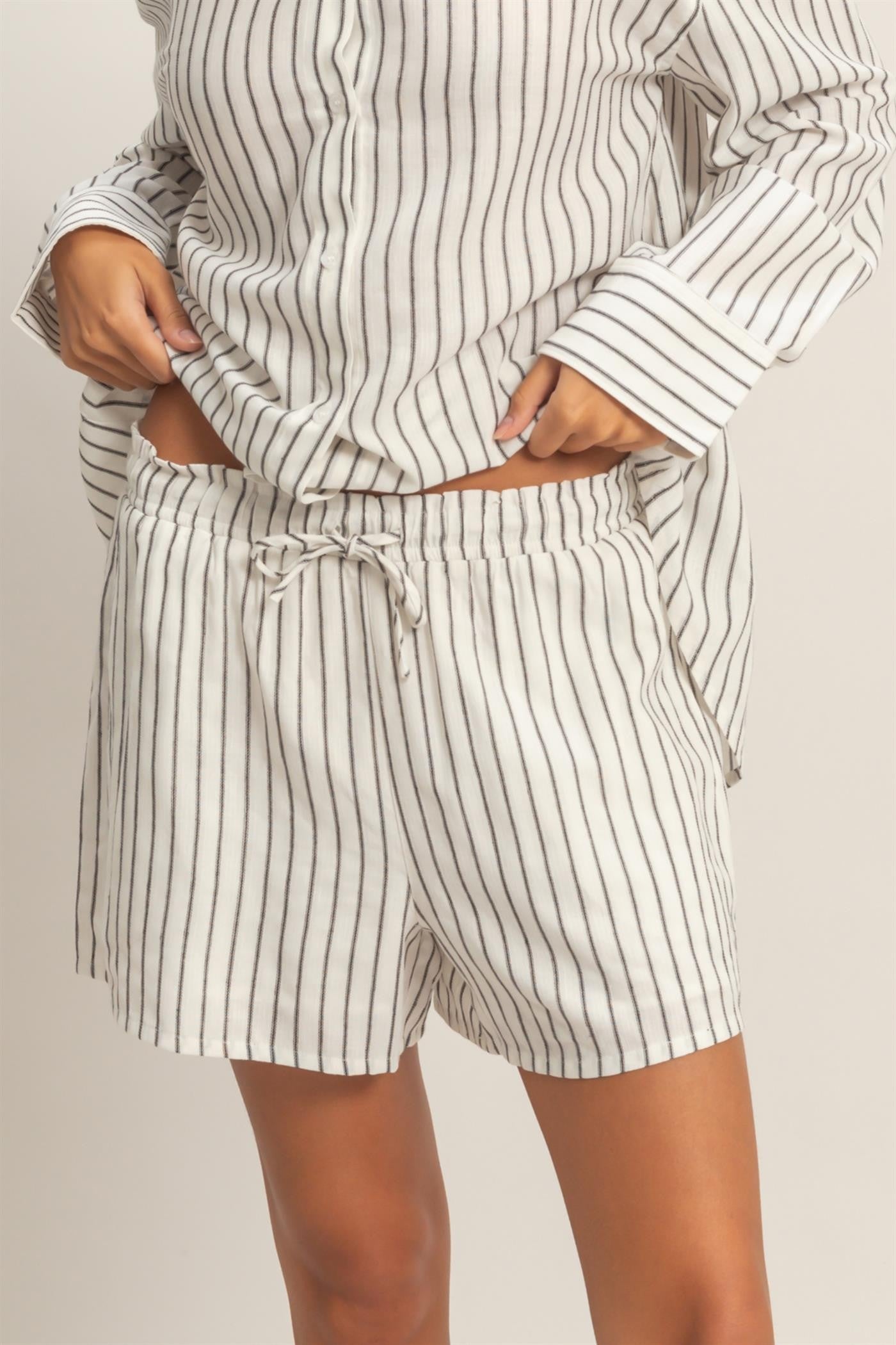 Striped Shirt & Drawstring Short Set