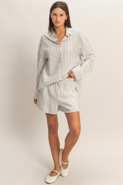 Striped Shirt & Drawstring Short Set