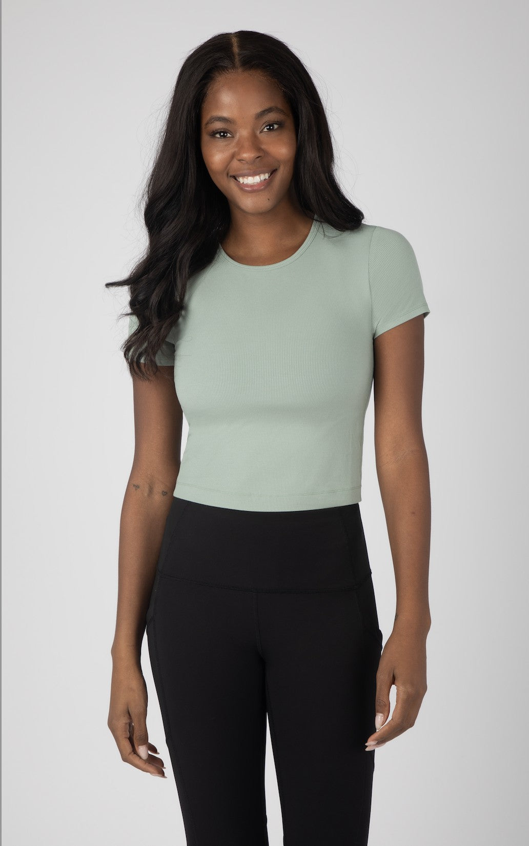 Rib Short Sleeve Top With Inner Bra