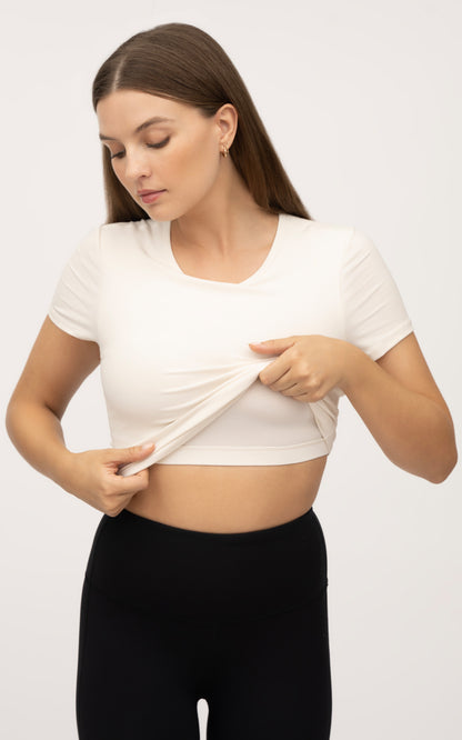 Rib Short Sleeve Top With Inner Bra