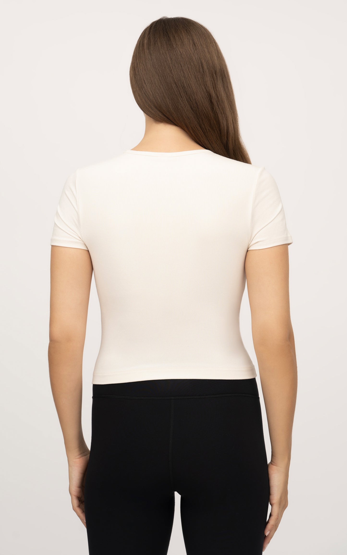 Rib Short Sleeve Top With Inner Bra