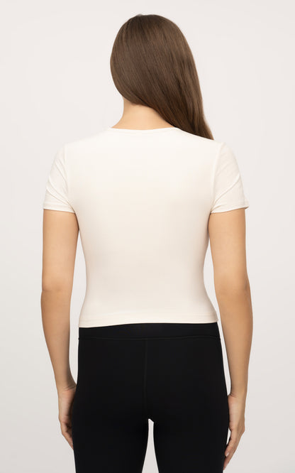 Rib Short Sleeve Top With Inner Bra