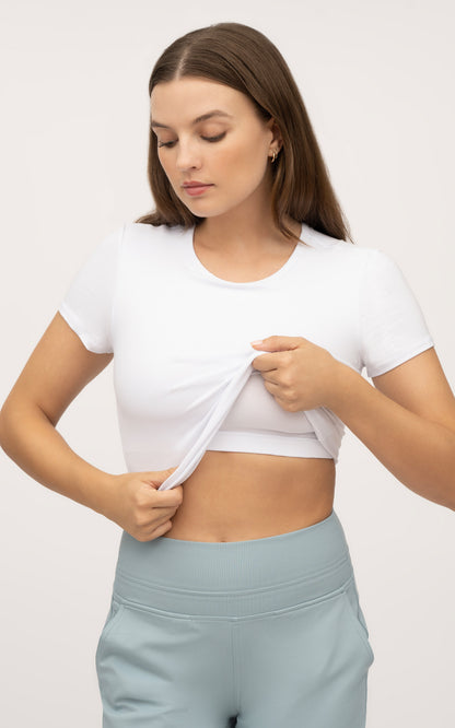 Rib Short Sleeve Top With Inner Bra