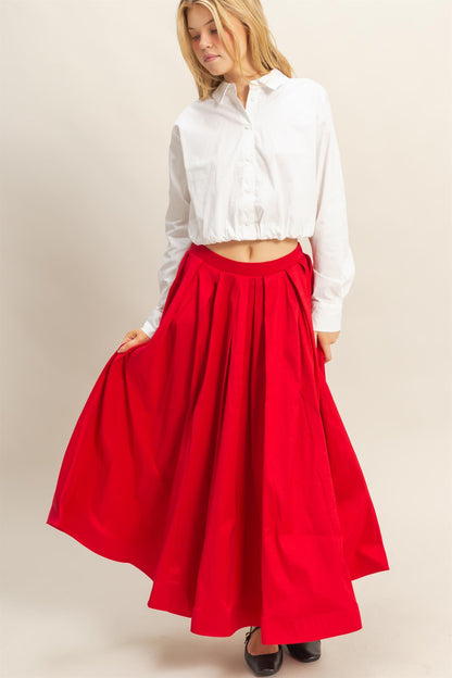 Classic Pleated A-line Midi Full Skirt