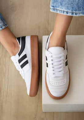 White/Black Sporty Striped Sneakers