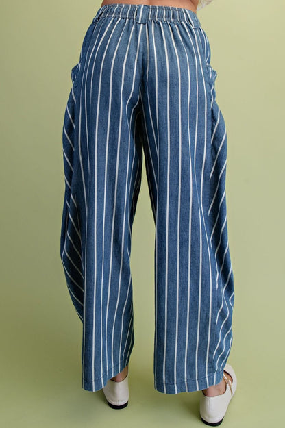 Stripe Printed Washed Chambray Pants