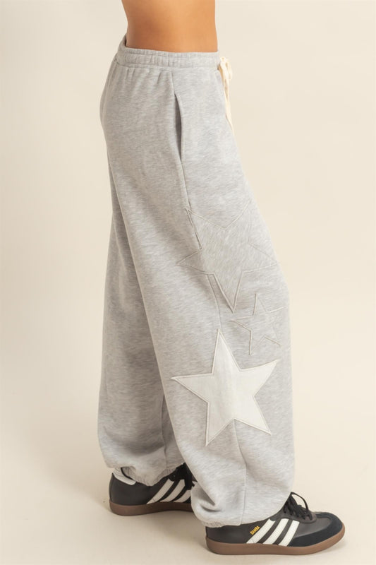 Star Patch Casual Drawstring Jogger Pants