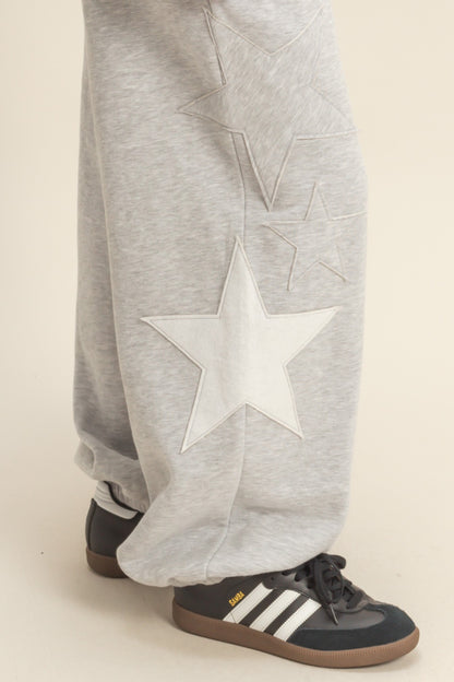 Star Patch Casual Drawstring Jogger Pants