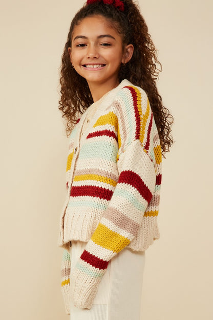 Girls Multi Stripe Knit Cropped Sweater Cardigan