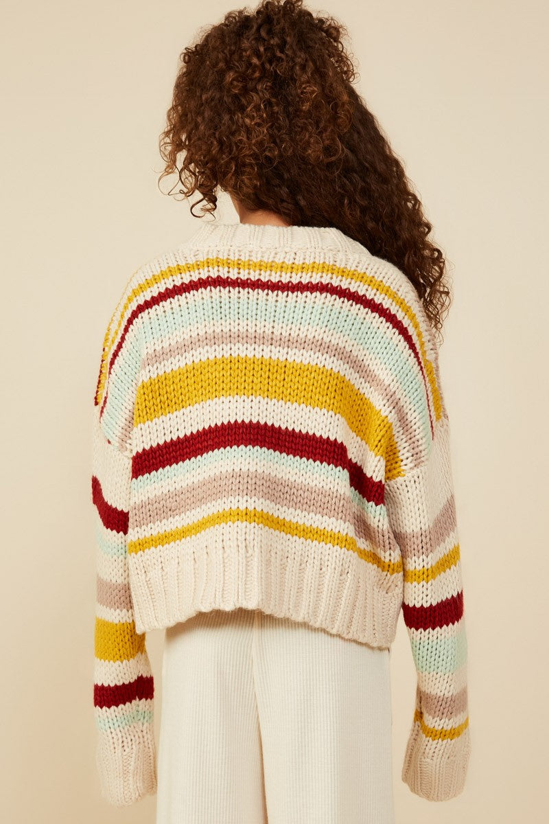 Girls Multi Stripe Knit Cropped Sweater Cardigan