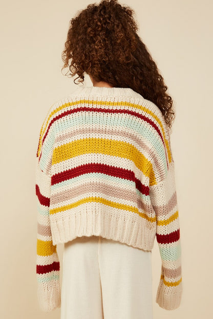 Girls Multi Stripe Knit Cropped Sweater Cardigan