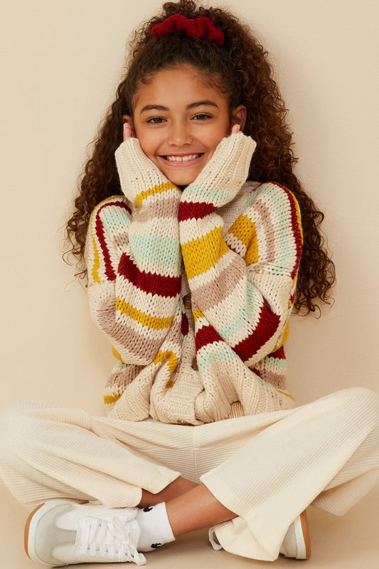Girls Multi Stripe Knit Cropped Sweater Cardigan