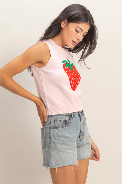Strawberry Sleeveless Knit Top