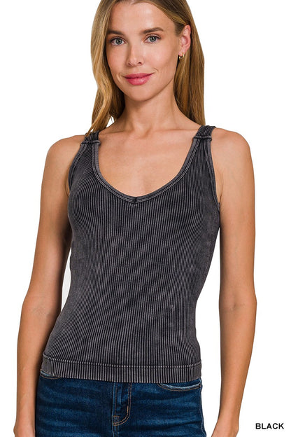Stone Washed Ribbed Seamless Tank Top W Bra Pad