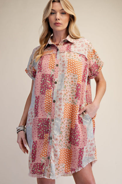 Printed Washed Twill Shirt Dress