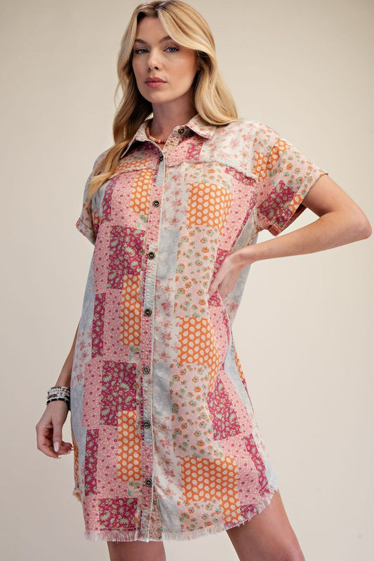 Printed Washed Twill Shirt Dress