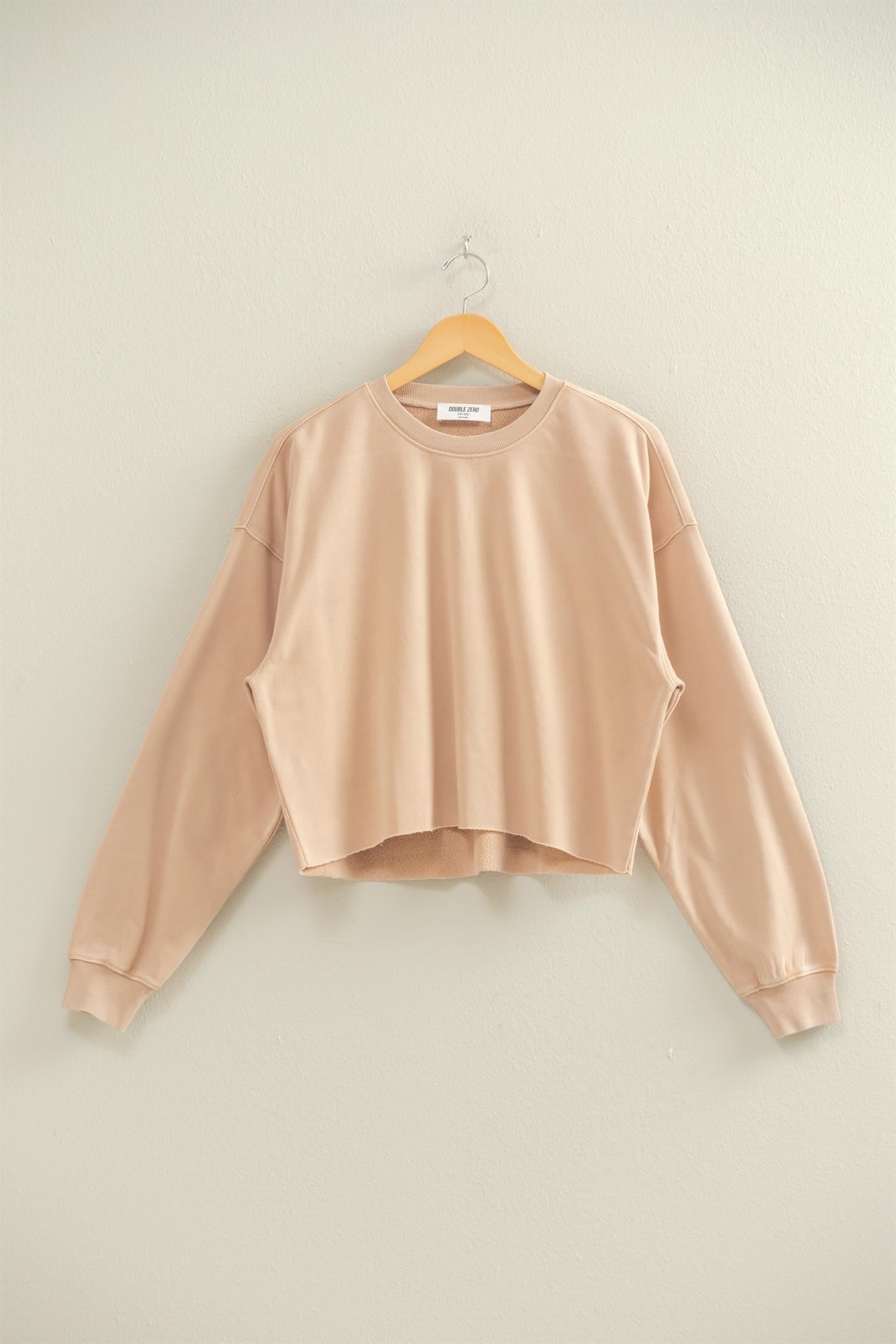 Cropped Crewneck Sweatshirt with Raw Hem