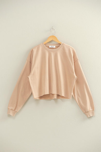 Cropped Crewneck Sweatshirt with Raw Hem
