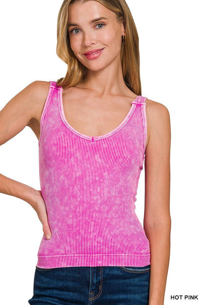 Stone Washed Ribbed Seamless Tank Top W Bra Pad