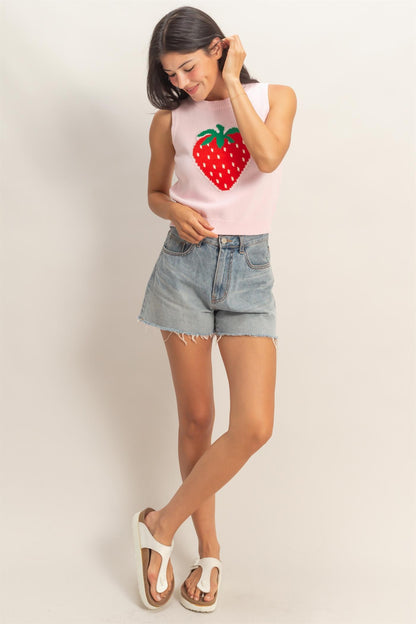 Strawberry Sleeveless Knit Top