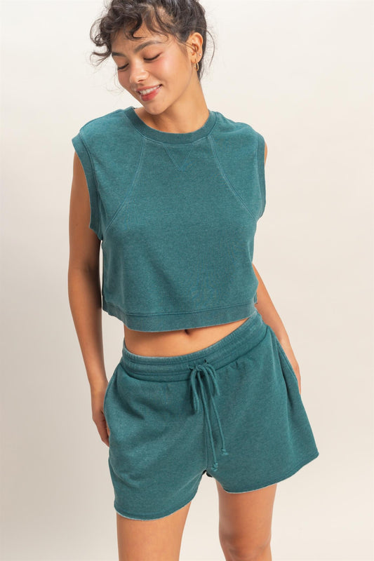 Burnout French Terry Sleeveless Top & Shorts Set