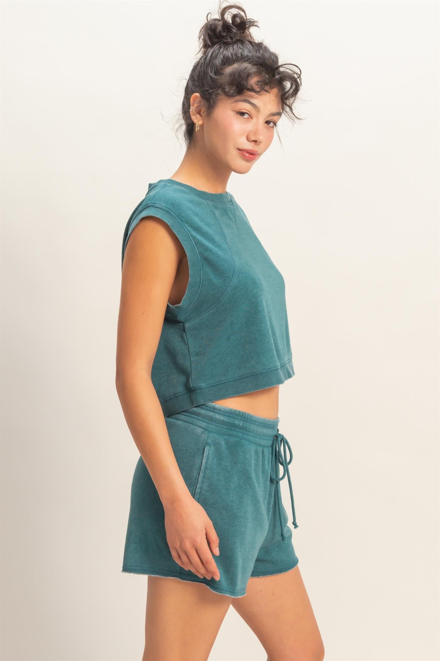 Burnout French Terry Sleeveless Top & Shorts Set