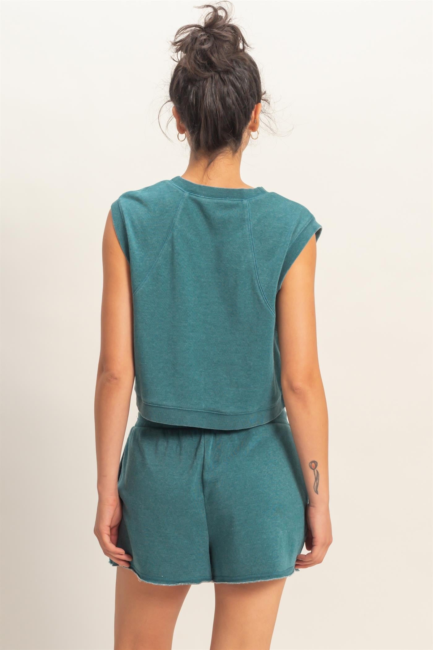 Burnout French Terry Sleeveless Top & Shorts Set