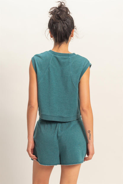 Burnout French Terry Sleeveless Top & Shorts Set