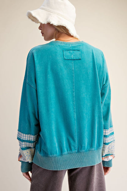 Mixed Patch Washed Terry Pullover