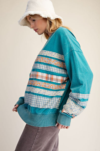 Mixed Patch Washed Terry Pullover