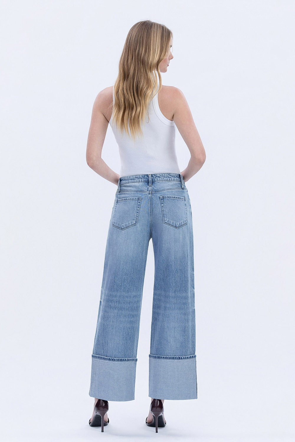 High Rise Cuffed Wide Leg Jeans Vervet