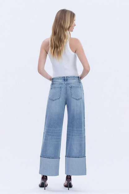 High Rise Cuffed Wide Leg Jeans Vervet